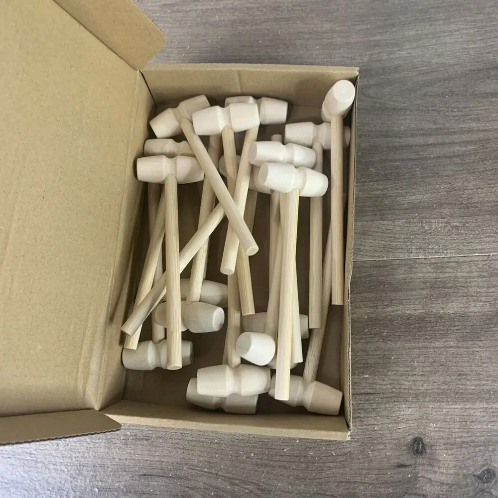 18 pcs Wooden Mini Hammers Multi-Purpose Natural Wood Hammer for Kids Toys Crab